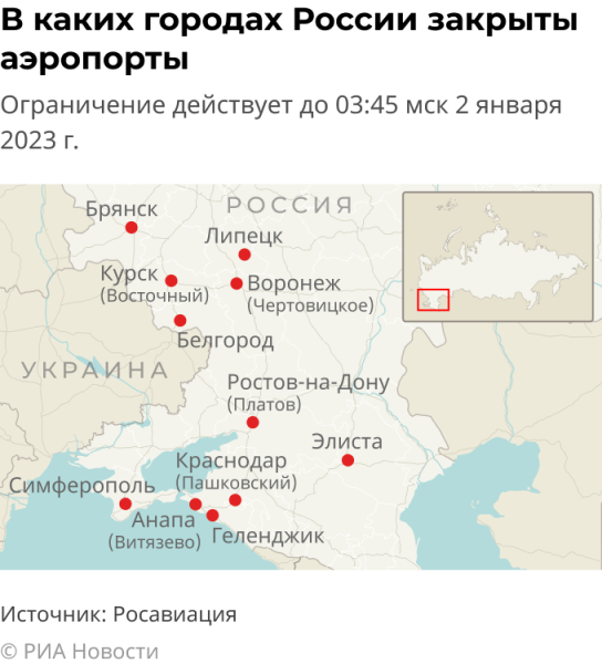 Росавиация продлила ограничения на полеты в 11 аэропортов юга и центральной части России