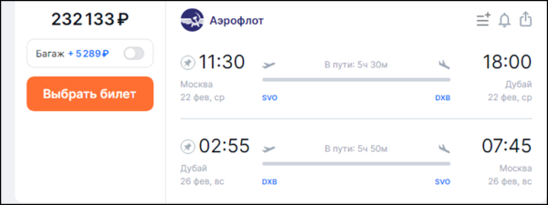 Авиакомпании продают последние билеты в Дубай на 23 Февраля за сотни тысяч