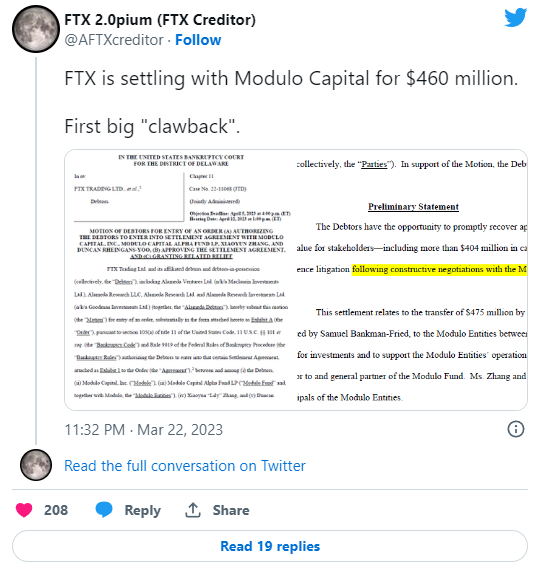 FTX требует $460 миллионов от Modulo Capital FTX требует $460 миллионов от Modulo Capital